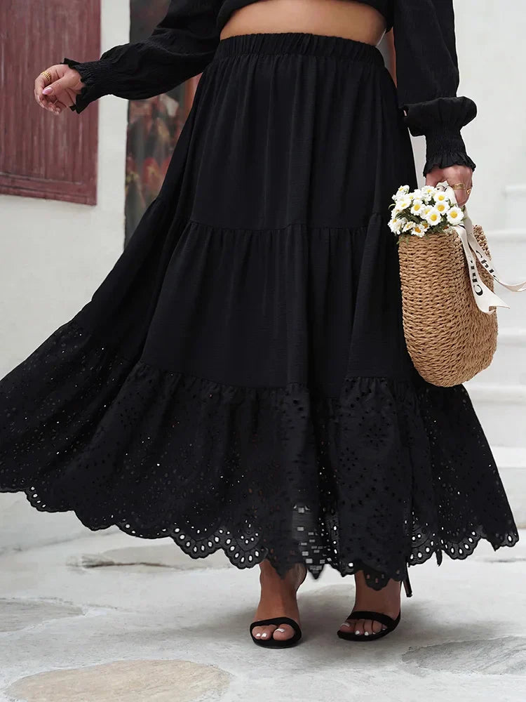 GIBSIE Plus Size Hollow out Scallop Hem Ruffled