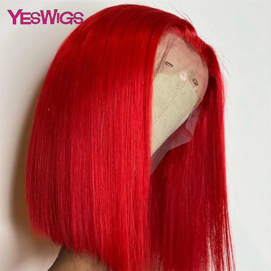 13x4 Glueless Short Bob Wig Chocolate Brown Red