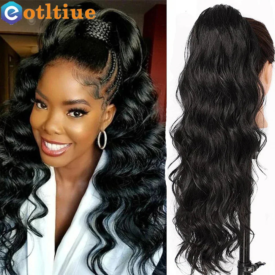 Body Wave Human Hair Drawstring Ponytail Clip In