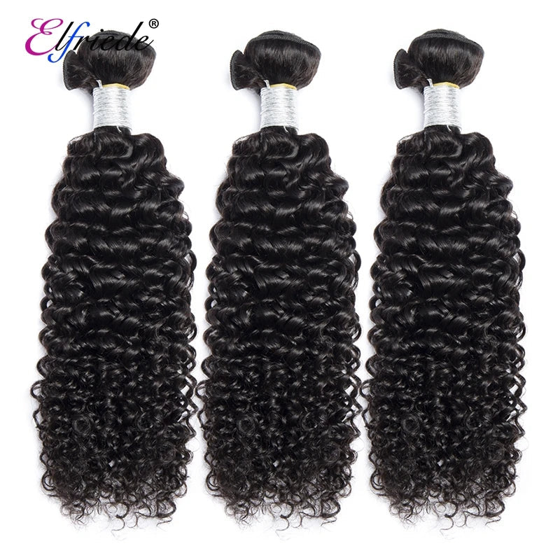 Elfriede Natural Black Kinky Curly Bundles with Frontal