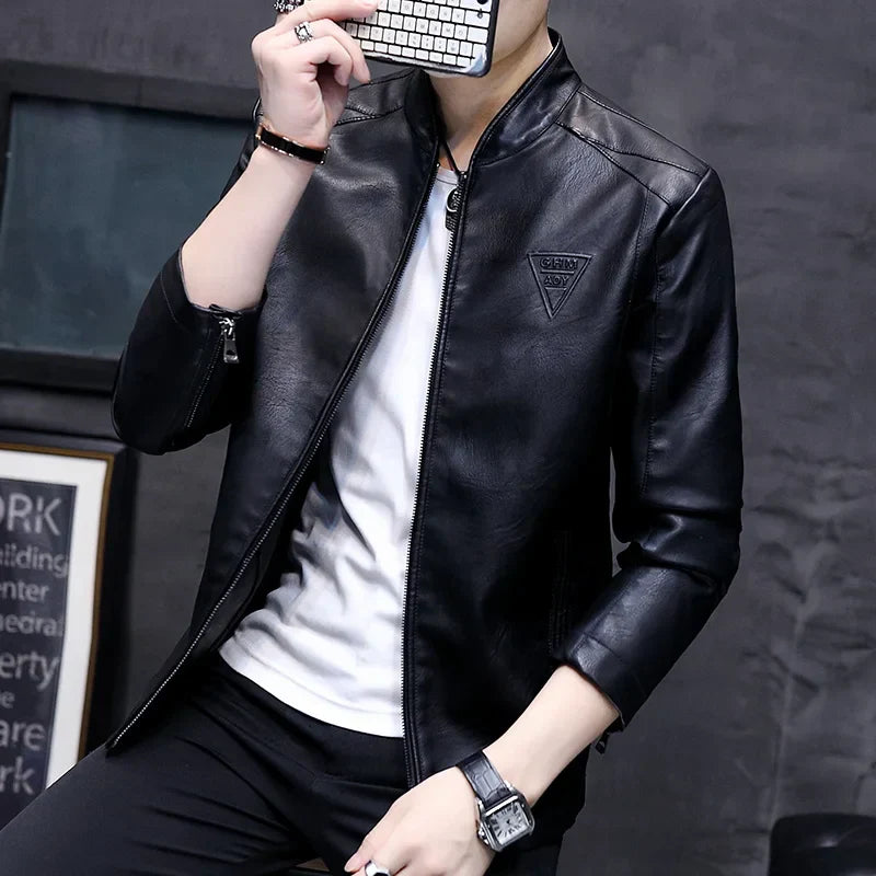 Mens Biker Leather Jacket 2023 Autumn New Men's