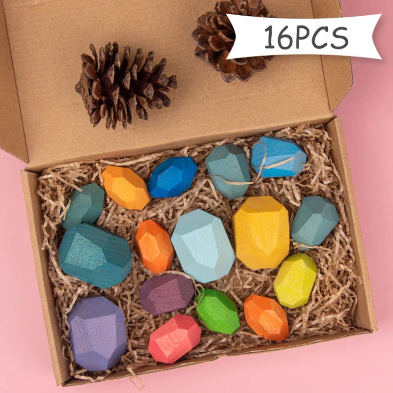 Children Wooden Colored Stone Balanc Building Blocks Educational