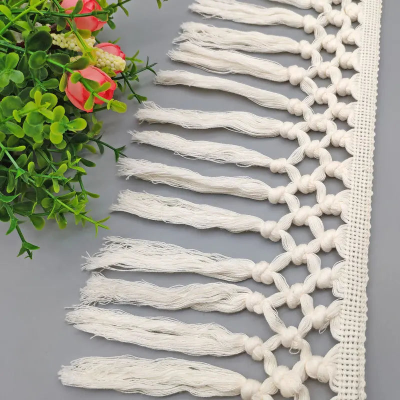 5M Beige Cotton Fringe Lace Ribbon DIY Apparel