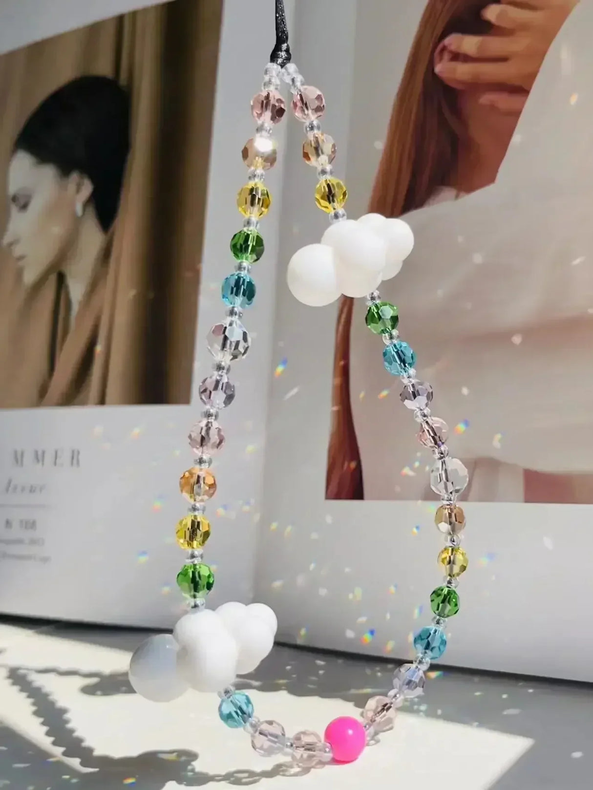 Colorful Crystal Cell Phone Charm Strap Acrylic Heart