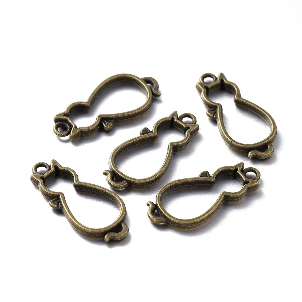 10PcsLot Metal Cat Shape Charms Hollow Frame Blank