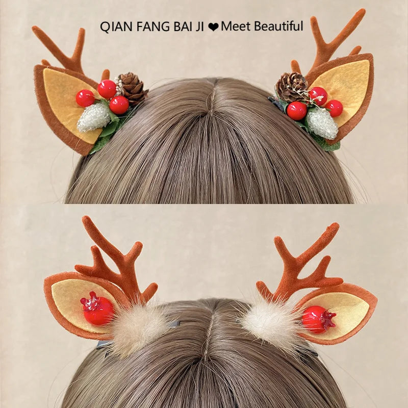 2pcs Pack Cute Reindeer Ears Hair Clip Classic