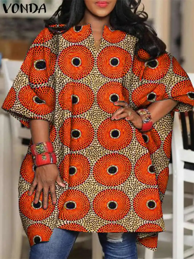 Plus Size 5XL VONDA Vintage Printed Blouse Women