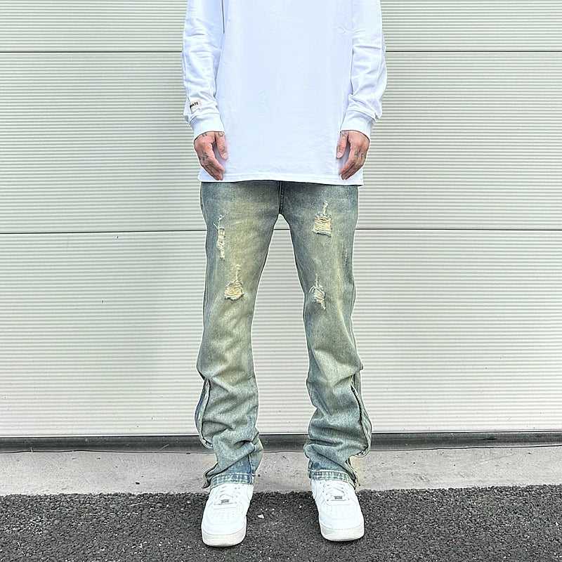 Streetwear Mens Blue Washed Jean Relaxed Fit Side