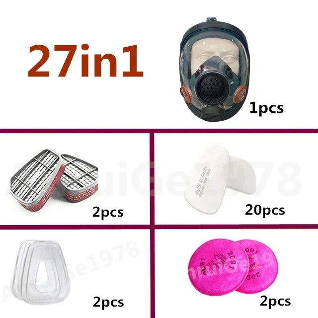 Protective mask, spray painted, chemical fire protection, wide