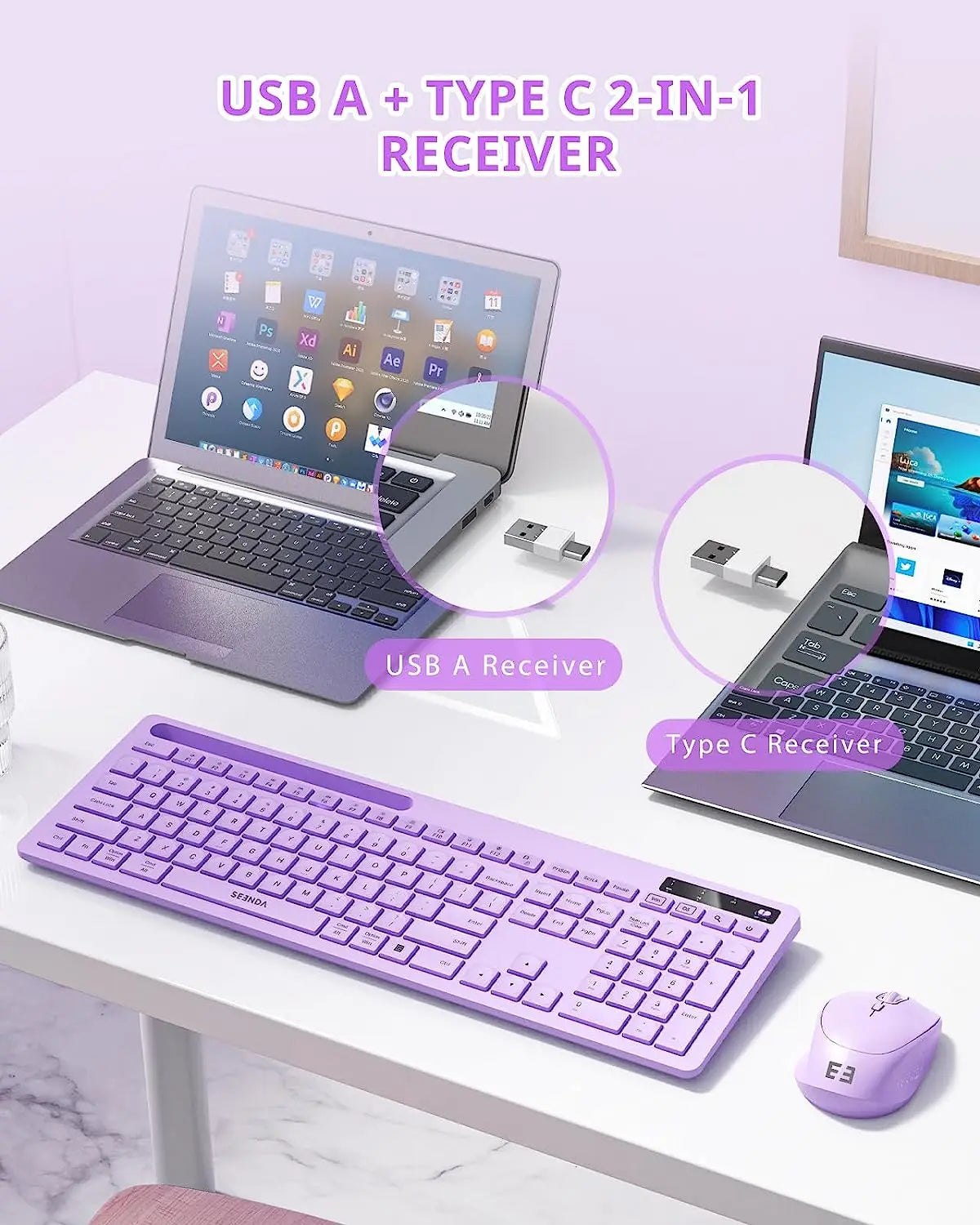 Seenda Full-Size Keyboard with Phone Holder 2.4G Silent