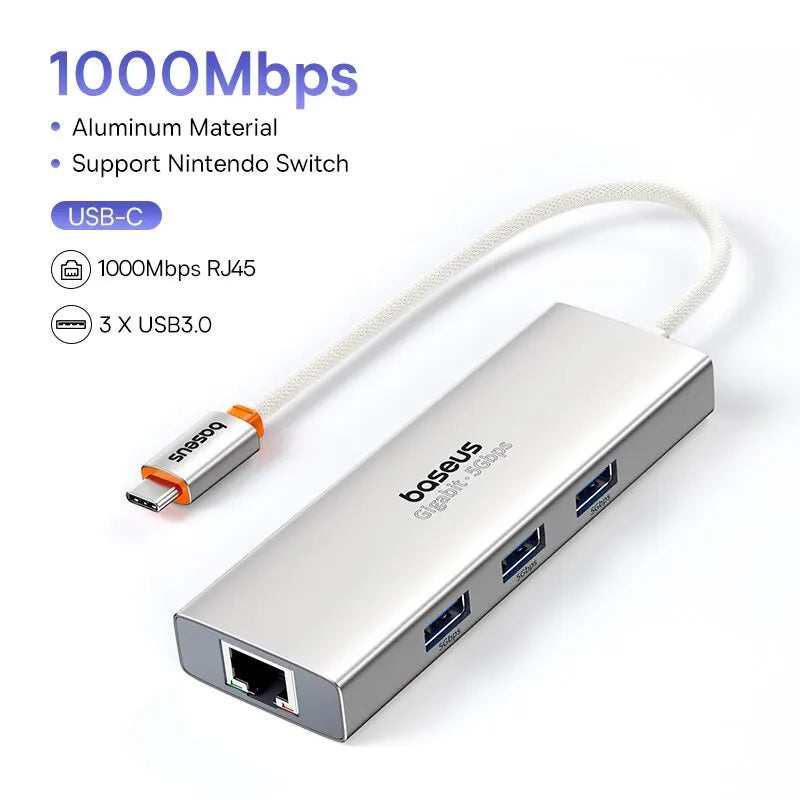 Baseus USB Hub With1000Mbps Ethernet Port 3* USB