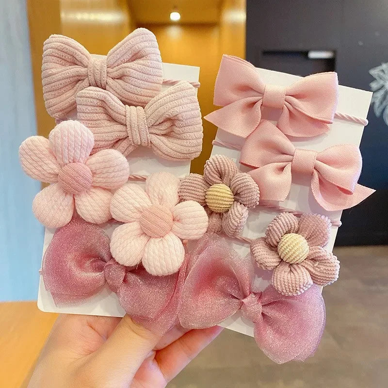 10Pcs/Set Big Bow Flower Elastic Hairbands Children Girls