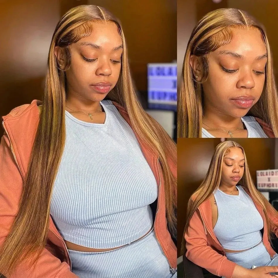 34Inch Bone Straight Highlight Lace Front Human Hair