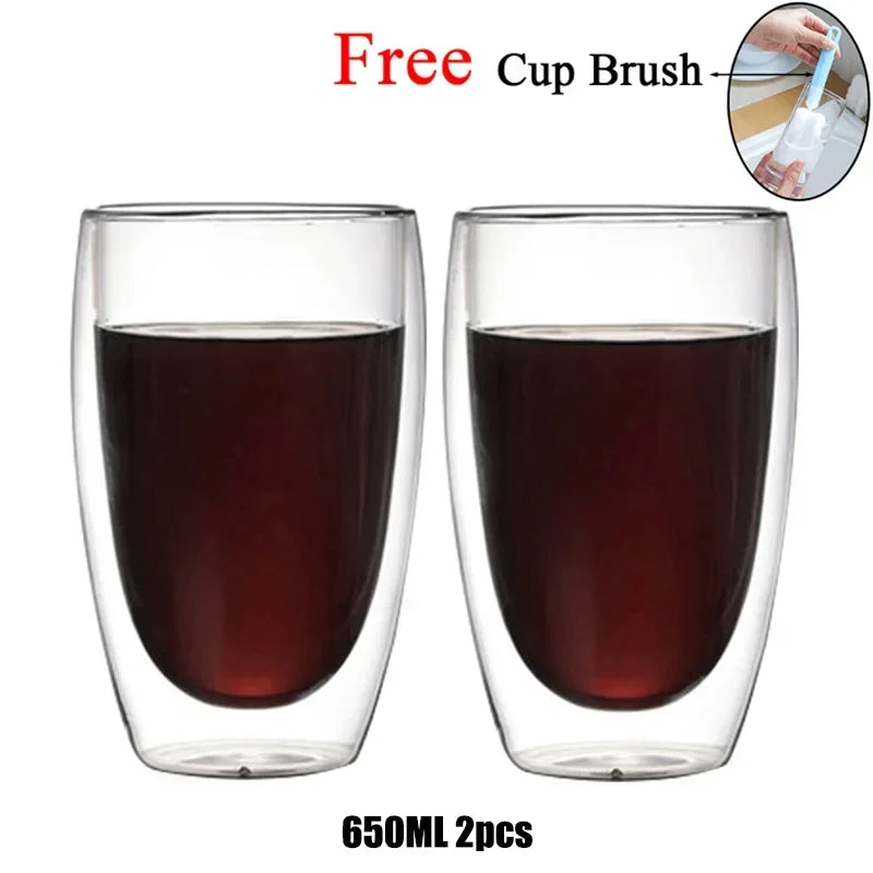 Double Wall Glass Cup Heat Resistant Transparent High