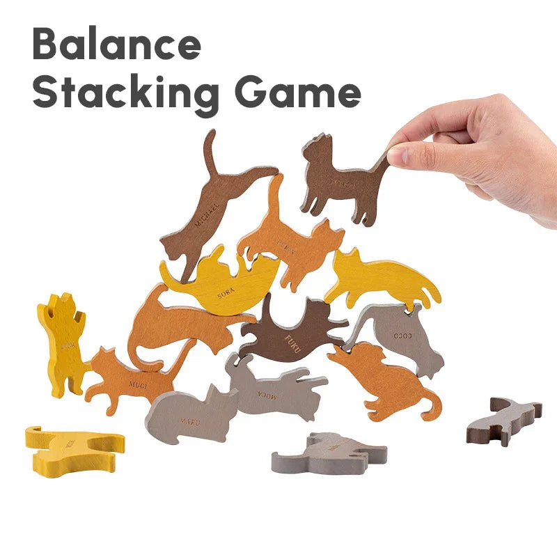 Montessori Stacking Blocks Wooden Toys Cat Balancing Games