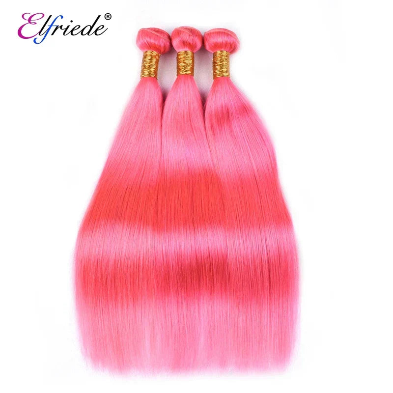 Elfriede #Pink Straight Colored Hair Bundles with Frontal