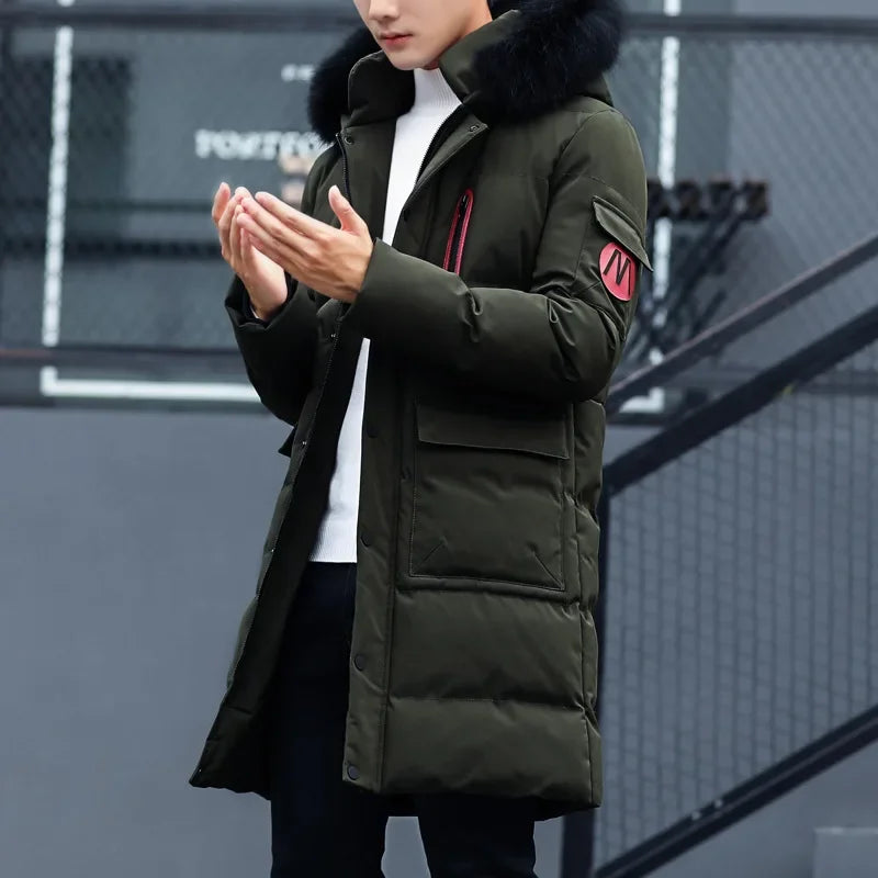 Winter Thick Warm Parka Men Hooded Jacket Mid-length