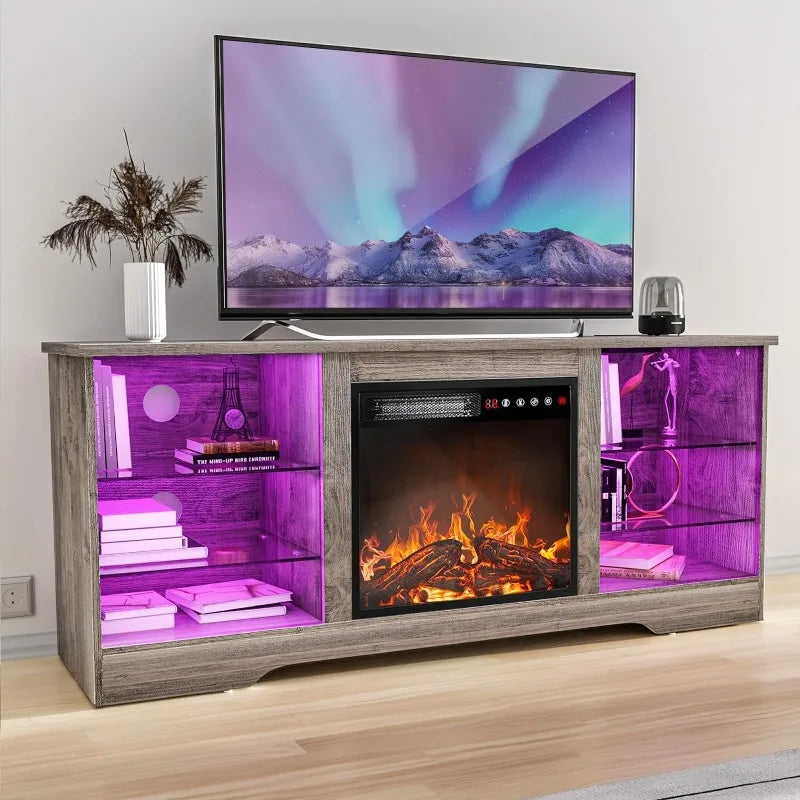 Fireplace TV Stand with 18''Fireplace, Modern Entertainment Center