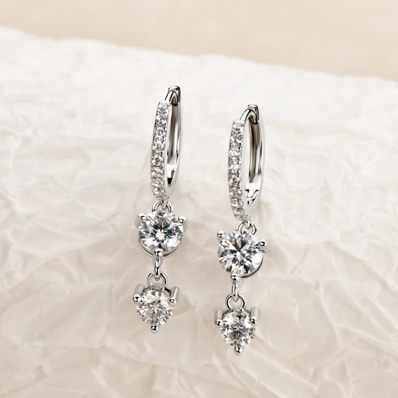 Anziw 4mm 5mm Round Moissanite Long Tassel Earrings