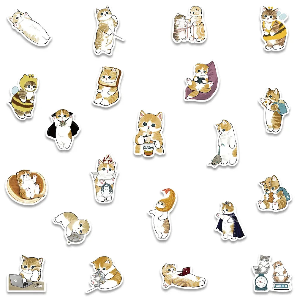 103064PCS Kawaii Winter Yellow Cat Sticky Graffiti Sticker