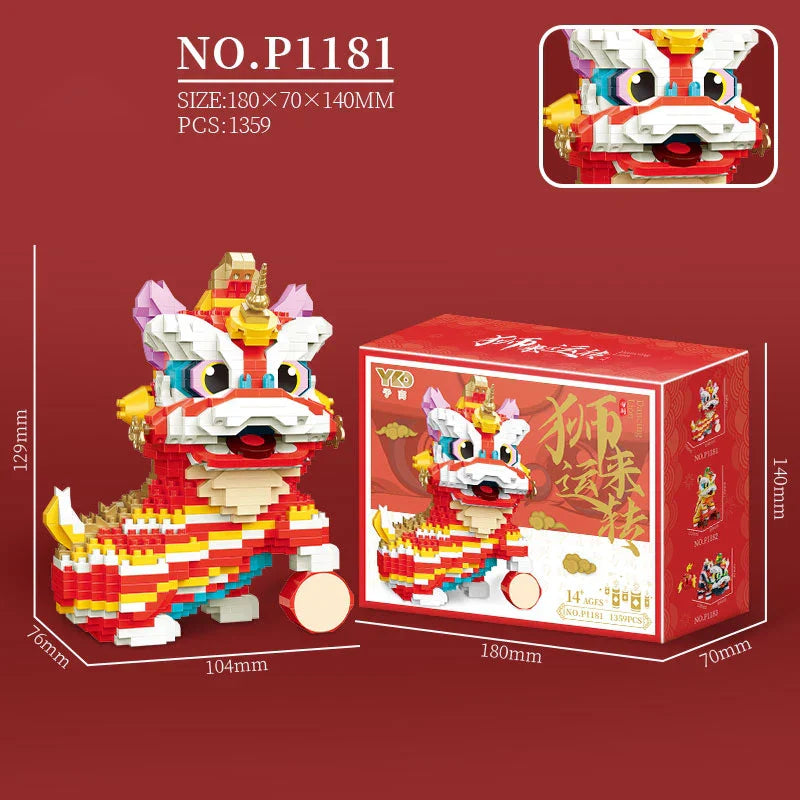 Chinese Lion Dance Building Blocks Mascot Assemble Small