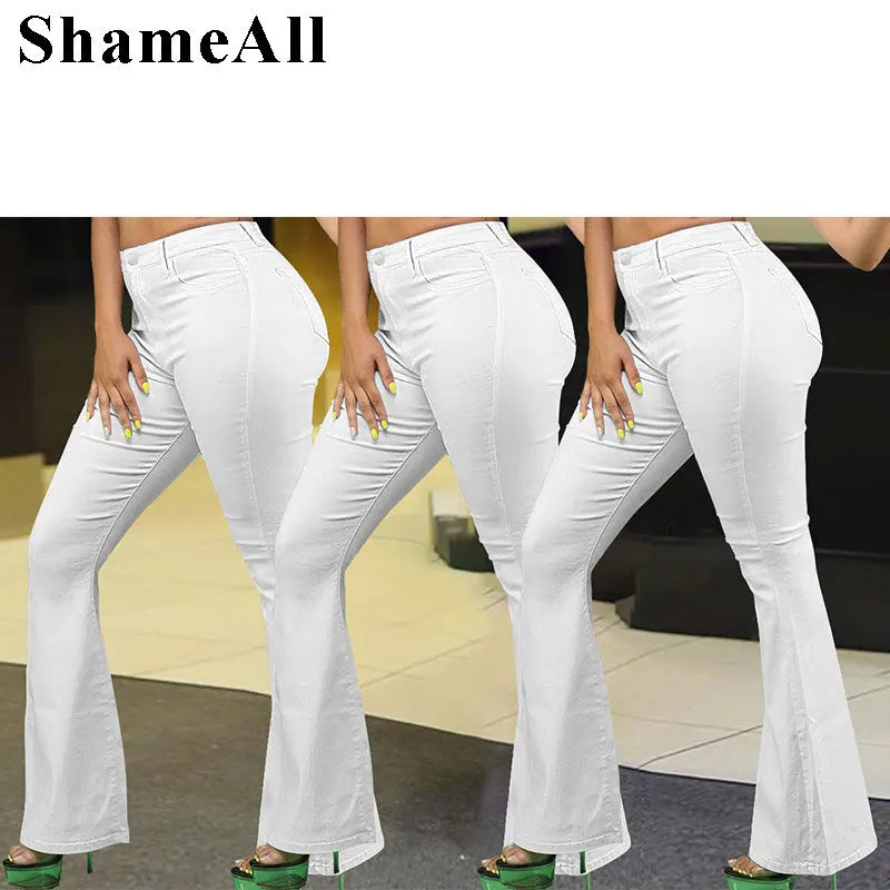 Plus Size Loose Comfortabl White Flare Jeans 3XL