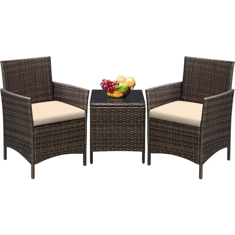 Greesum 3 Pieces Patio Furniture PE Rattan Wicker