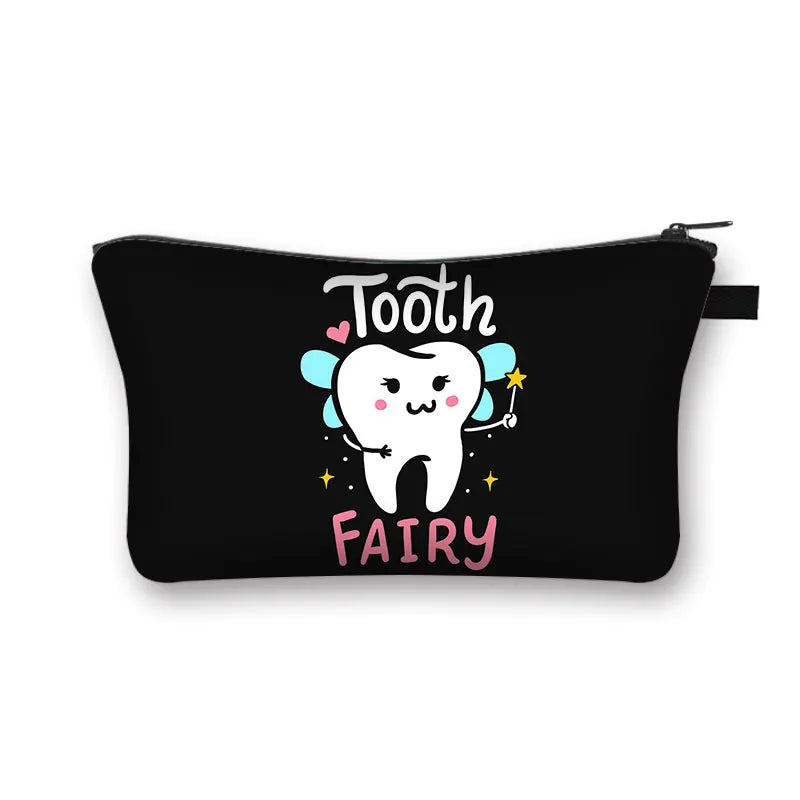 Cartoon Teeth and Tooth Fairy Print Cosmetic Case