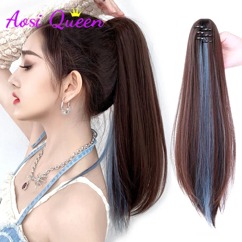 Long Wavy Straight Claw Clip On Ponytail Hair