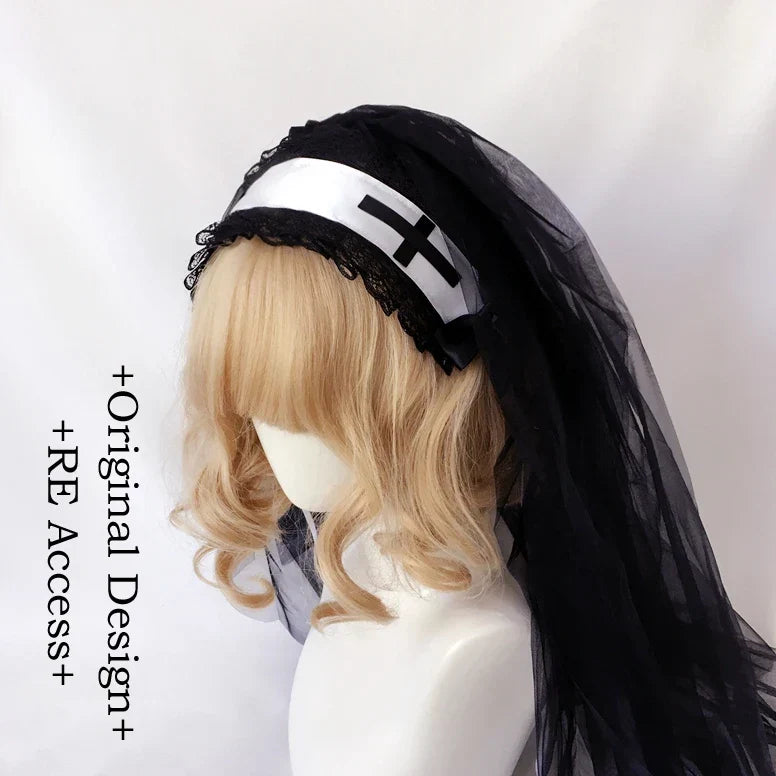 Lolita headpiece Night Church Virgin Cross Embroidered Shawl