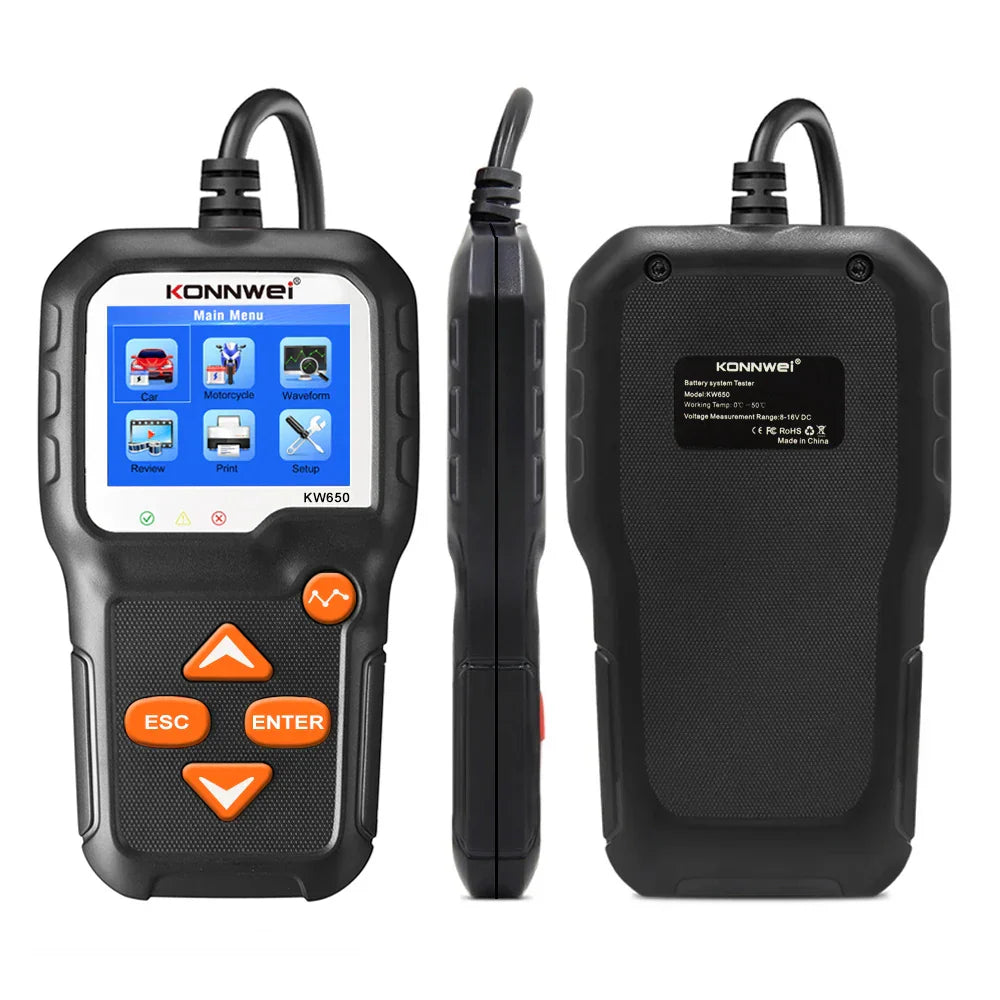 KONNWEI KW650 Car Motorcycle Battery Tester 12V 6V