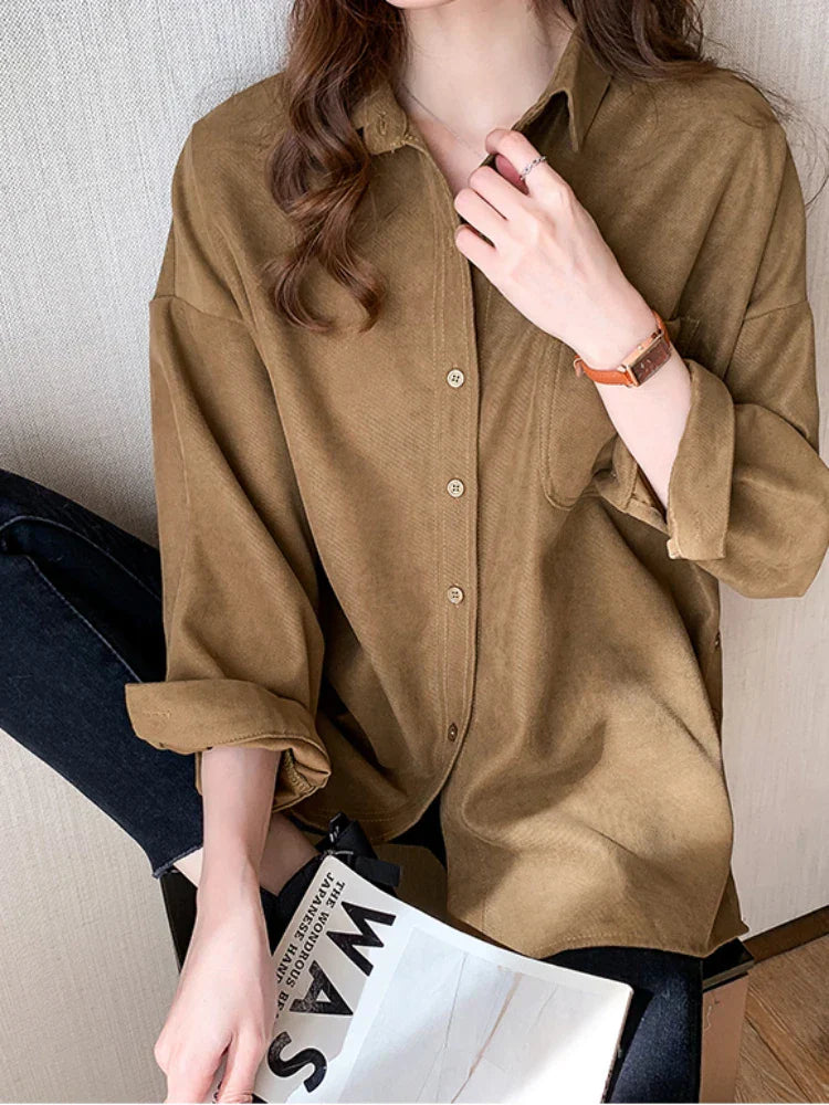 Plus Size Korean Style Blouses Long Sleeve Clothes
