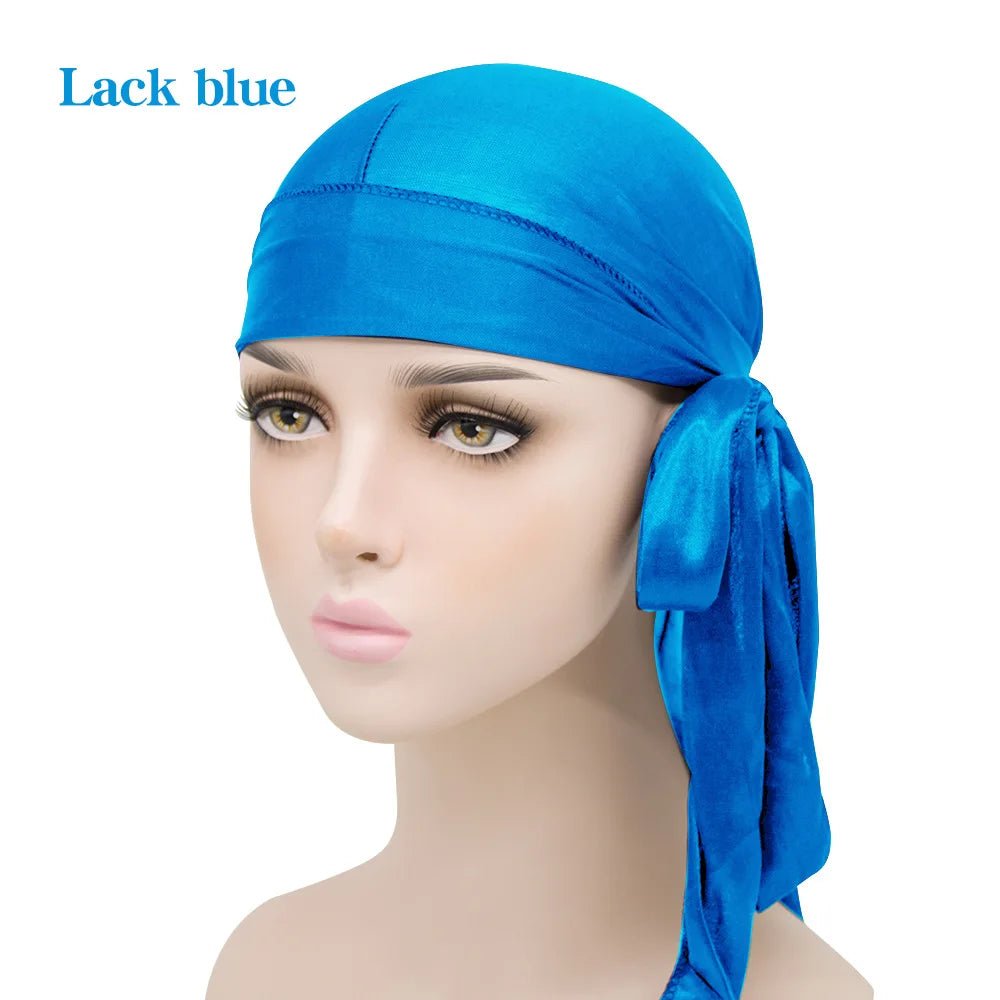 Unisex Silky Satin Durags Bandanas Turban Hat Elastic