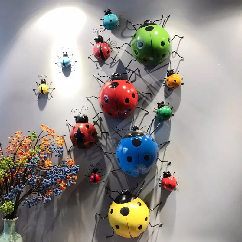 3D Metal Ladybugs Wall Mounted Decor Garden Creative