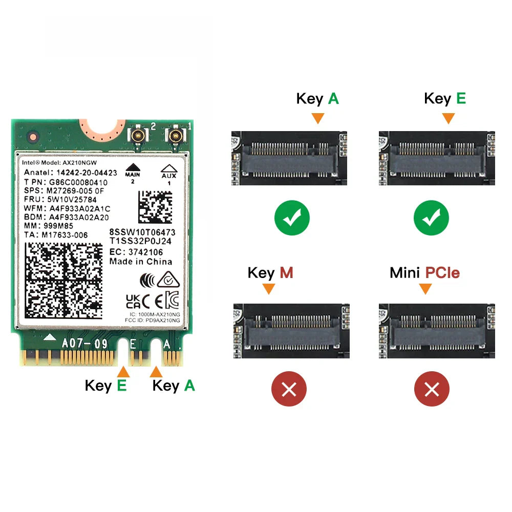 5374Mbps Intel AX210 Wifi 6E M.2 NGFF Wireless