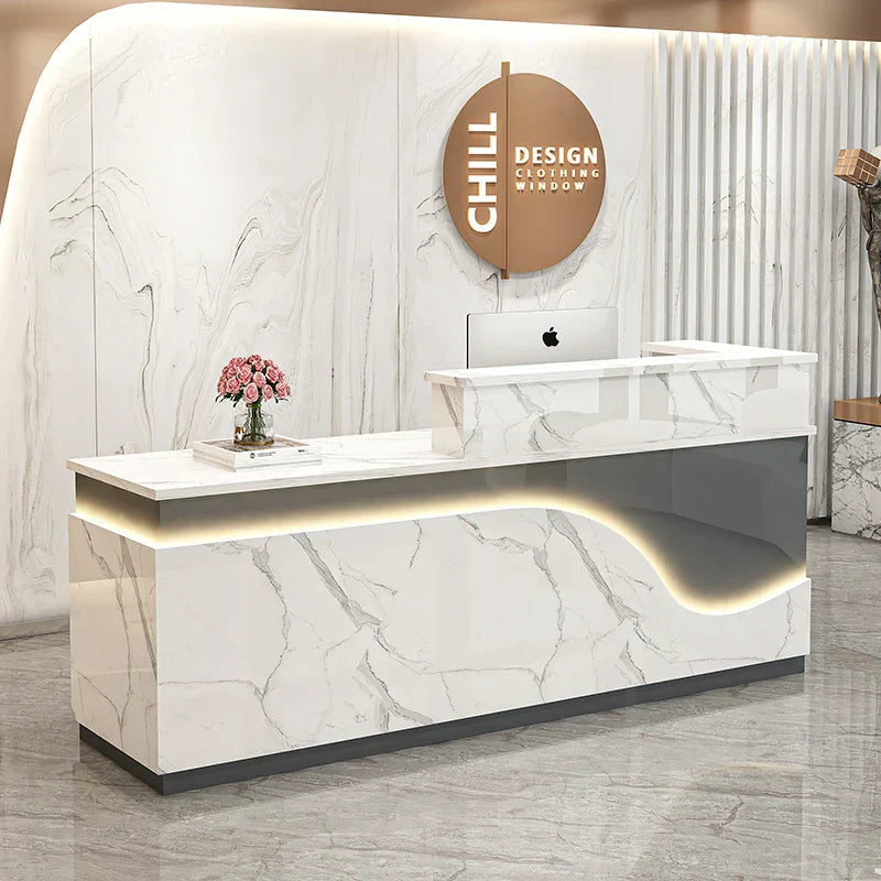White Light Reception Desks Design Stylish Modern Luxury
