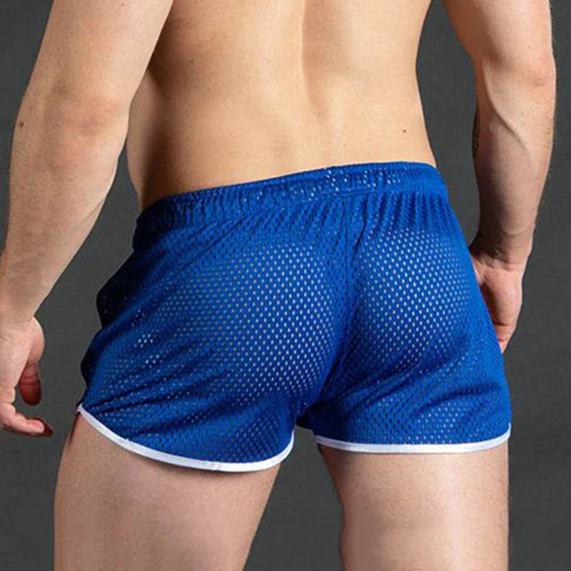 Men Casual Shorts Mesh Sexy Breathable Boxer Shorts