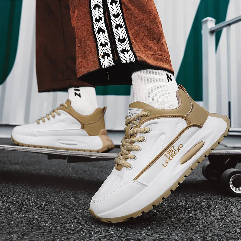 Men's Run Sneaker Walking Leather Shoes Youth Casual Cricket Shoes Fashion Trend Board Shoes Comfort White Skateboard Shoes