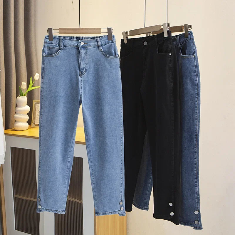 Plus Size Boyfriend Black Drainpipe Jeans For Women