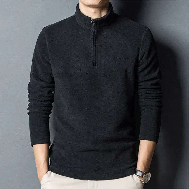 Autumn Winter Men Double-sided Fleece Business T-Shirt Zipper