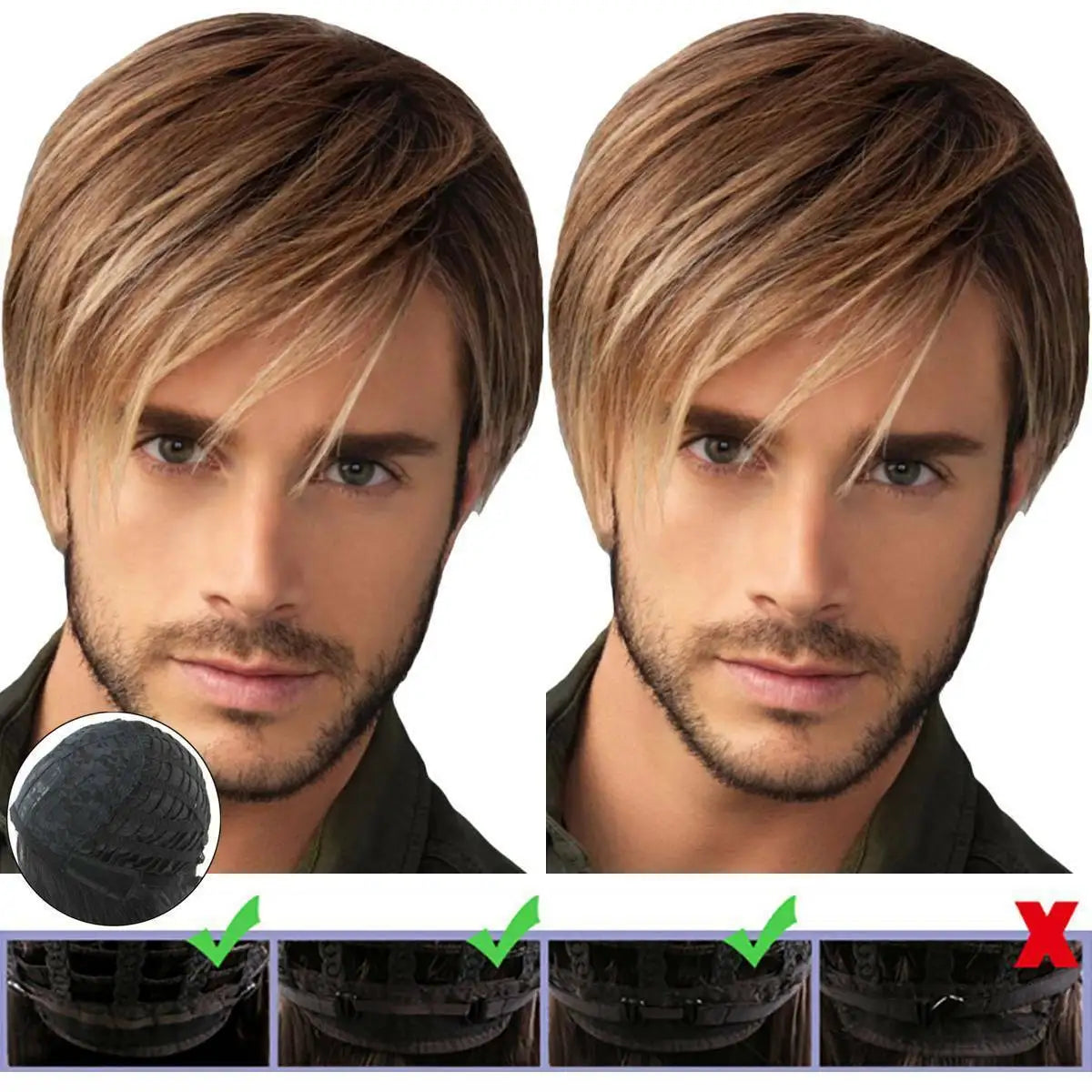 SuQ Men's Short Wig Synthetic Hair Smooth Natural