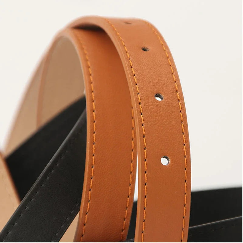 2023 Women Belts New PU Leather Simple Metal