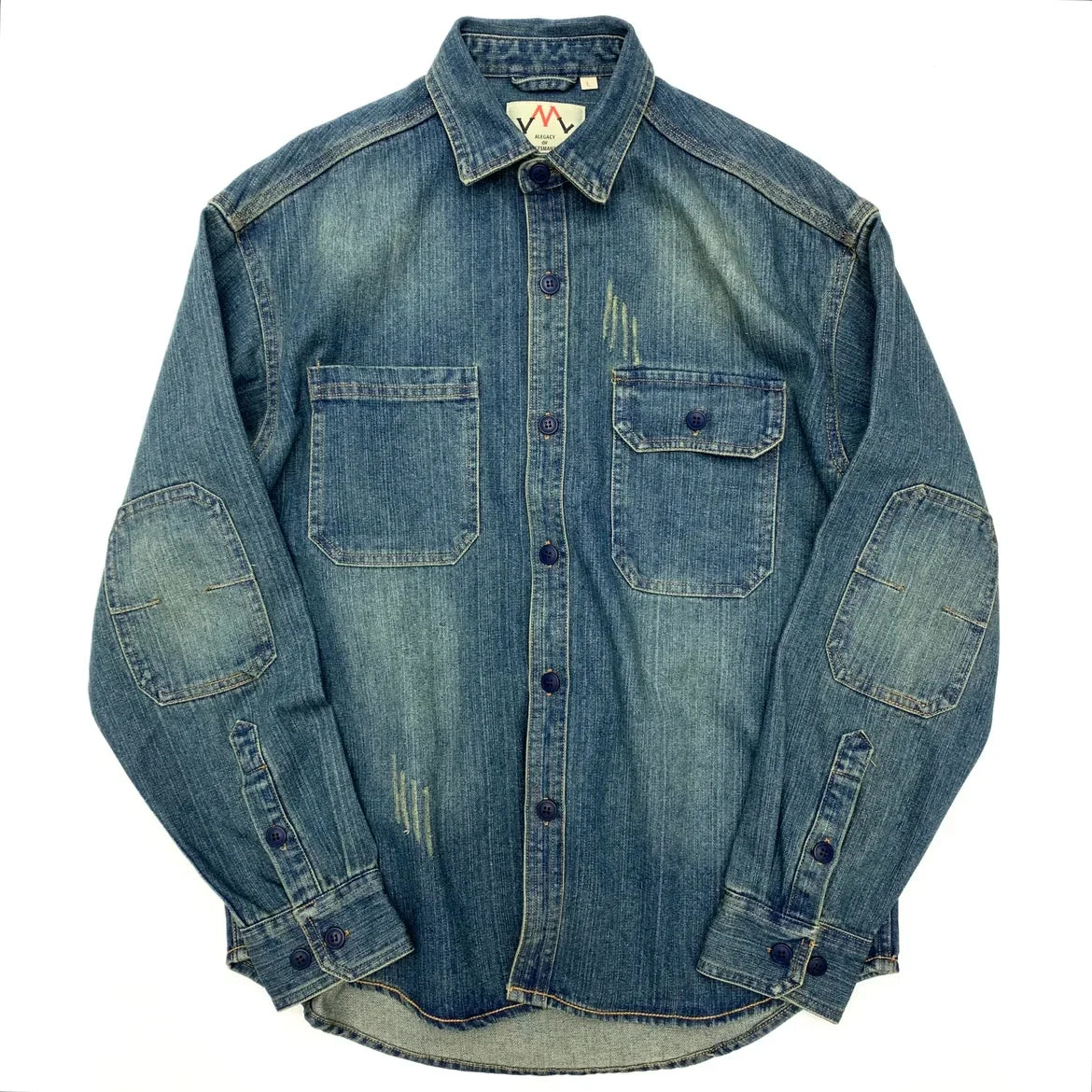 Retro Heavyweight Thick Cotton Denim Men's Shirts Patch