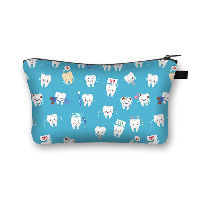 Cartoon Teeth and Tooth Fairy Print Cosmetic Case