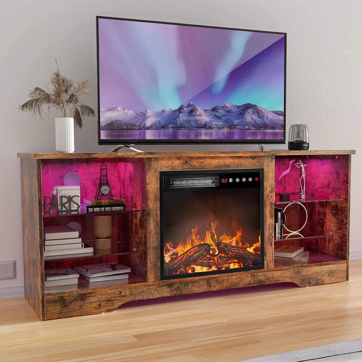 Fireplace TV Stand with 18''Fireplace, Modern Entertainment Center