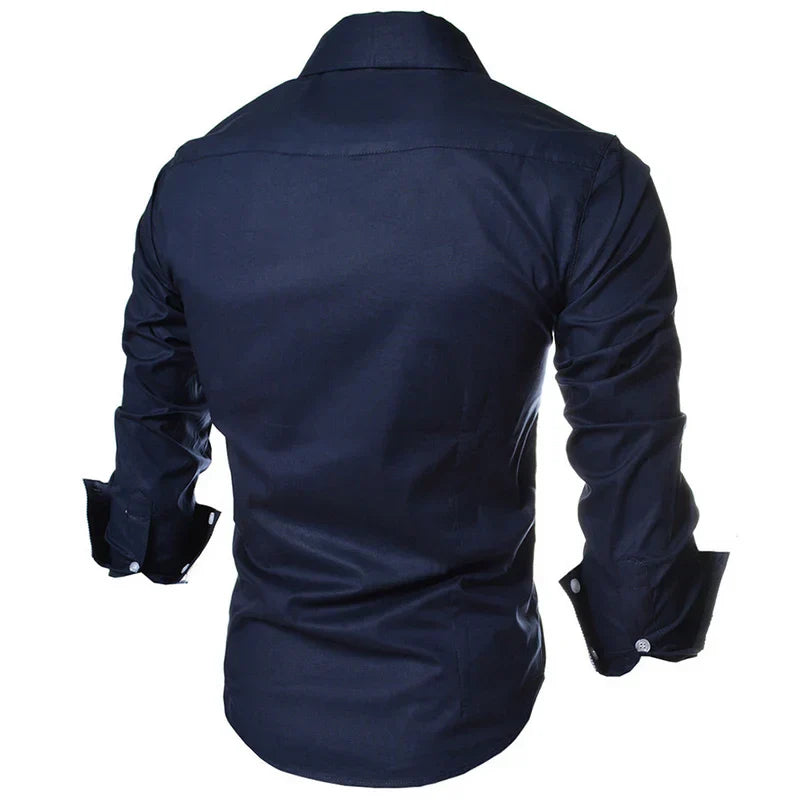 Mens Striped Shirts Long Sleeved Business Slim Fit