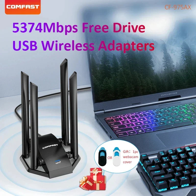 5374Mbps USB Wifi6 Adapter AX5400 Tri-band Gigabit Gaming