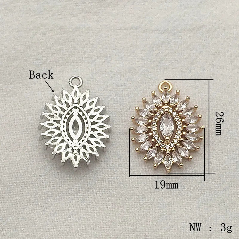 NEWARRIVAL! 26x19mm 20pcs Cubic Zirconia Copper Oval Charm