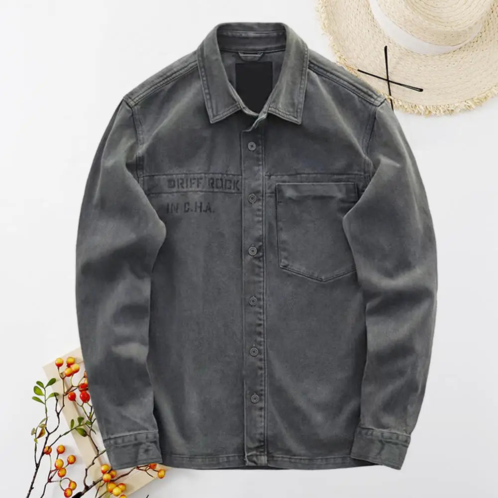 Men Shirt Coat Cargo Shirt Single-breasted Turn-down Collar