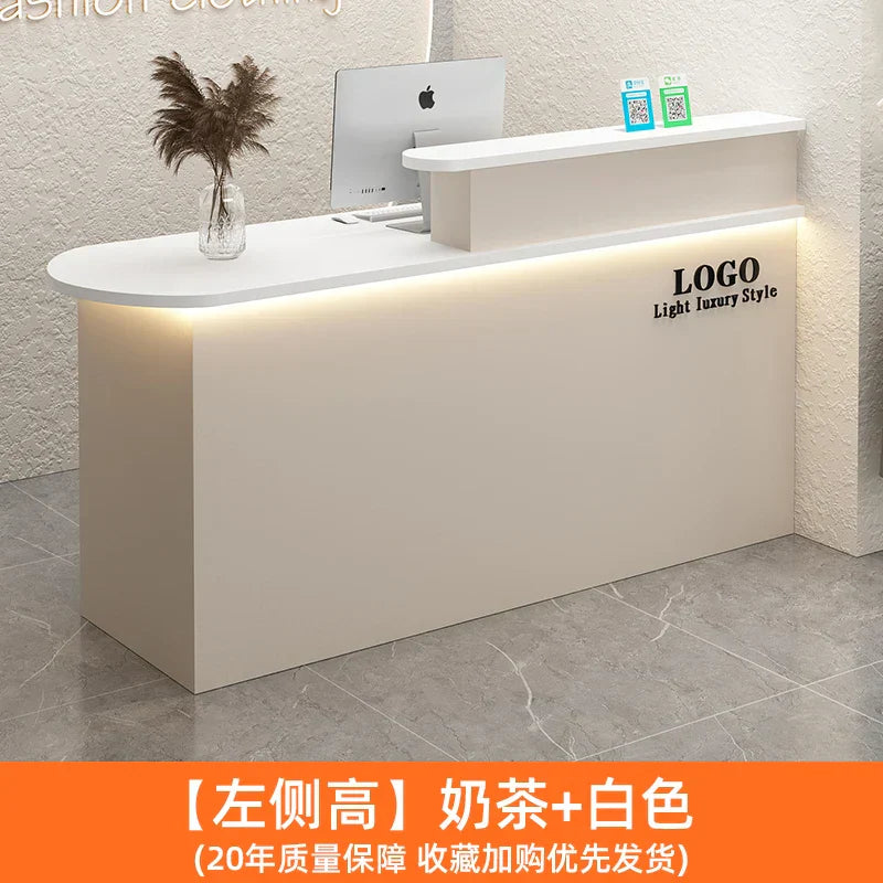 White Stylish Reception Desks Corner Light Bar Office